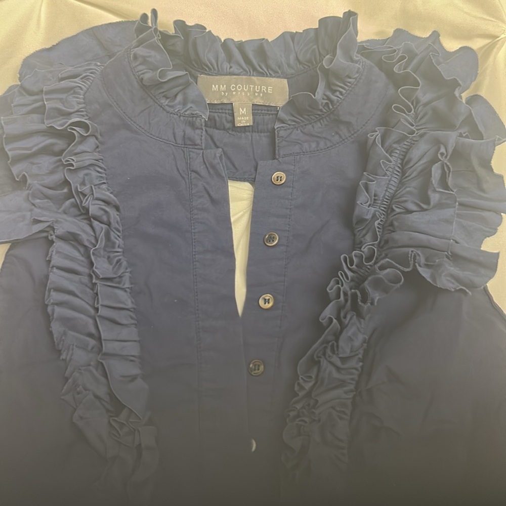 Blue Ruffled Sleeveless Top 💥 - Picture 2 of 8